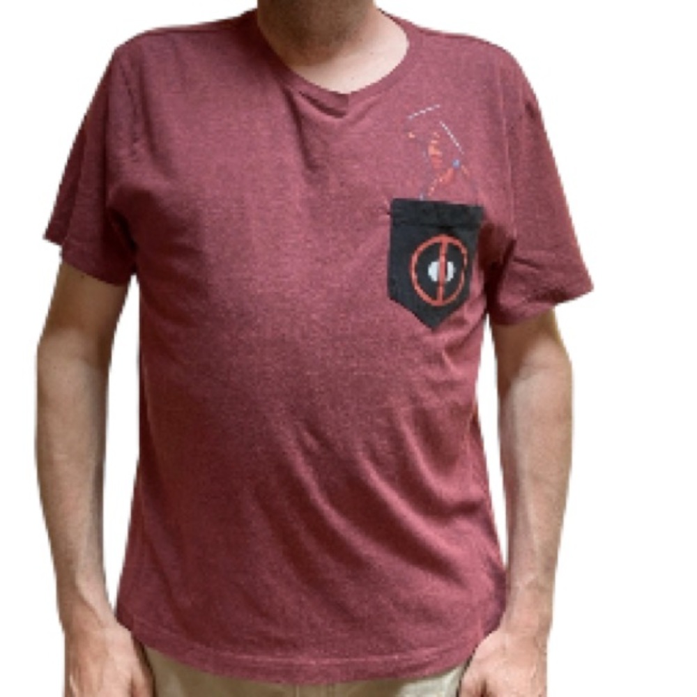 DEADPOOL Maroon Short Sleeve T-Shirt with Chest Pocket Mens Medium - Picture 4 of 14